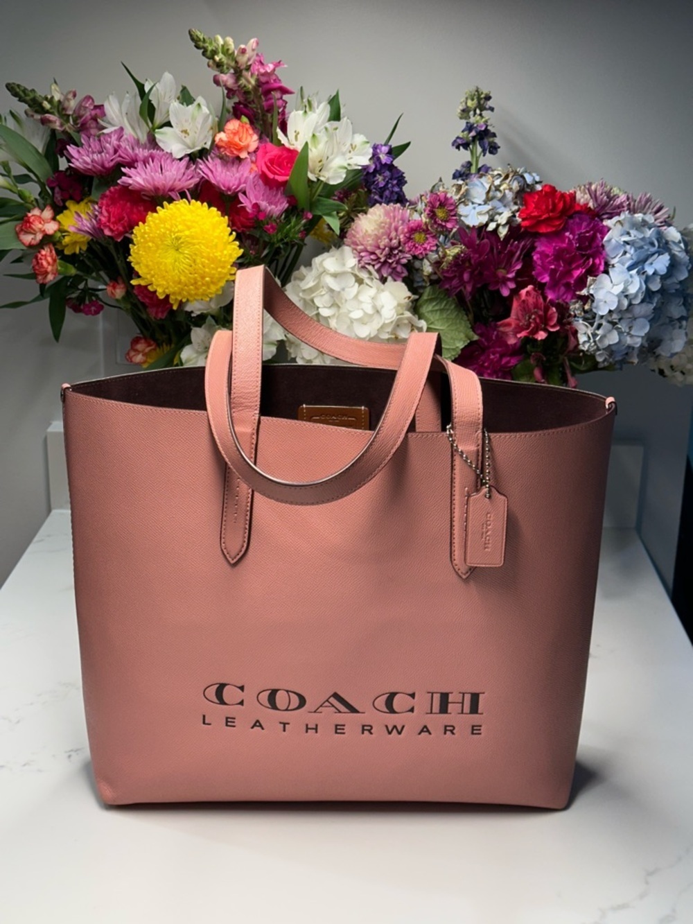 Coach Pink Leather Highline Tote with Logo and Double Handles